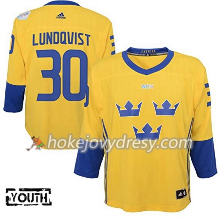 Dětské Hokejový Dres Švédsko Henrik Lundqvist 30 Světový pohár v ledním hokeji 2016 Žlutá Premier